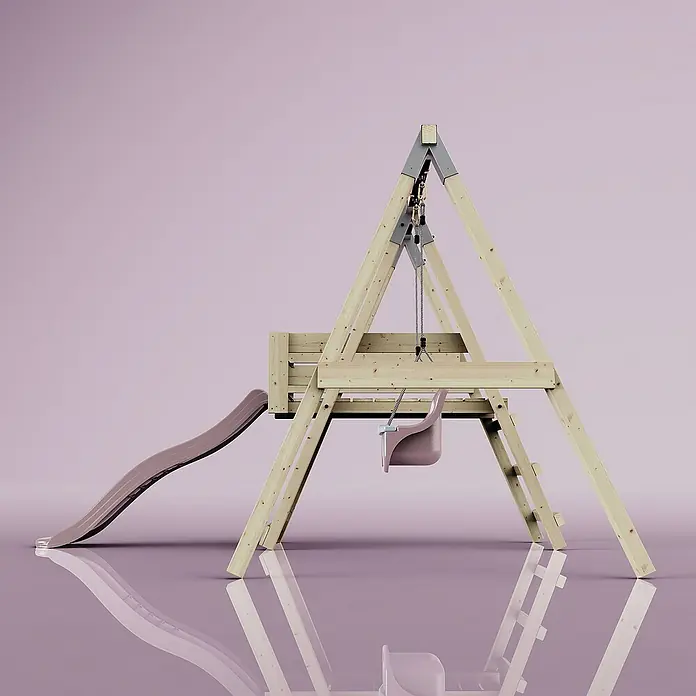 OutdoorToys Schaukel Schaukel Rotfuchs - B x L: 291 x 231 cm, Holz - Holzschaukel mit Rutsche und Baby-Schaukelsitz. Das perfekte Spielgerät für den Garten, um Kinder zu beschäftigen und aktiv zu halten.