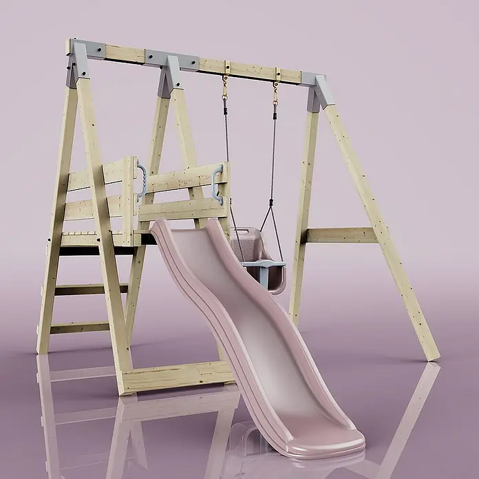 OutdoorToys Schaukel Schaukel Rotfuchs - B x L: 291 x 231 cm, Holz - Hölzerner Kinderspielplatz mit Rutsche und Schaukel für stundenlangen Spaß im Garten. Das perfekte Spielgerät für aktive Kinder.