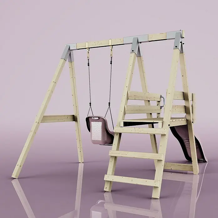 OutdoorToys Schaukel Schaukel Rotfuchs - B x L: 291 x 231 cm, Holz - Holzspielplatz mit Schaukel und Rutsche, ideal für stundenlangen Spaß im Freien. Das robuste Design sorgt für Sicherheit beim Spielen.