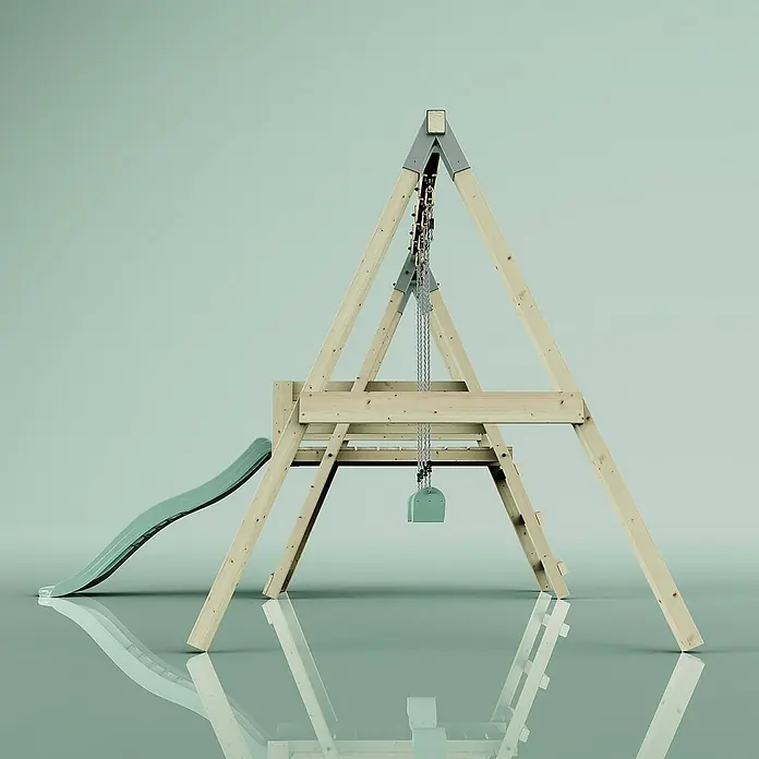 OutdoorToys Schaukel Schaukel Möwe - B x L: 29 x 322 cm, Holz - Hölzernes Spielgerüst mit Rutsche und Schaukel für Kinder, ideal für den Garten und zum Spielen im Freien.