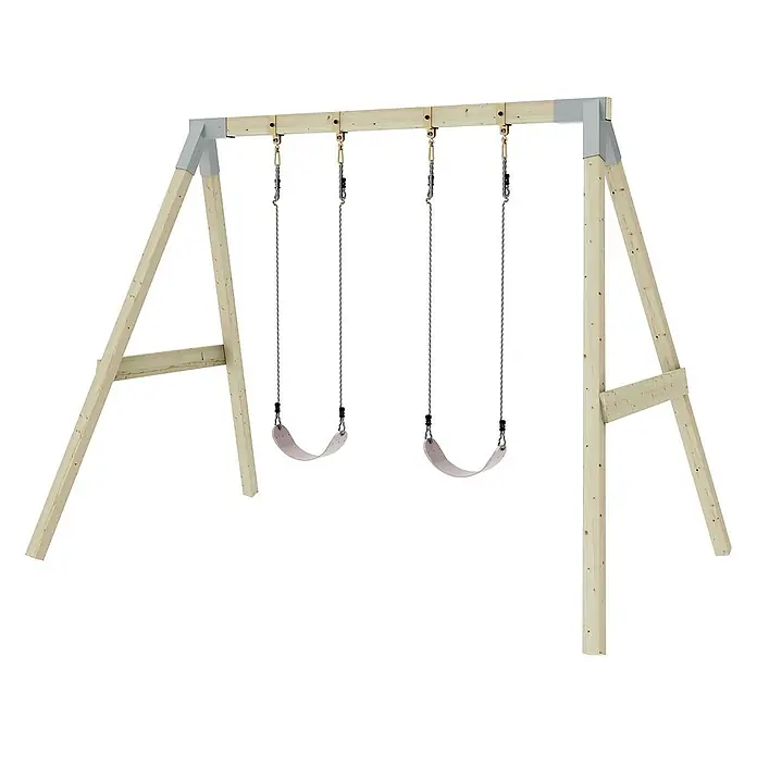 OutdoorToys Schaukel Schaukel Nachtfalter - B x L: 177 x 260 cm, Holz - Ein hölzernes Schaukelgerüst mit zwei Schaukeln, ideal für Kinder zum Spielen im Garten. Die Schaukeln sind an Ketten befestigt.