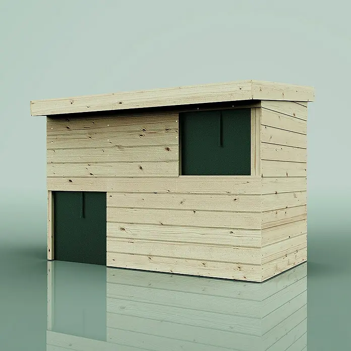 OutdoorToys Spielhaus Spielhaus Sonnenfinsternis - L x B x H: 182 x 282 x 171 cm, Holz, Grün - Holzhaus-Design mit grünem Fenster und Tür. Das moderne Holzhaus ist schlicht und stilvoll und passt gut in jeden Garten.