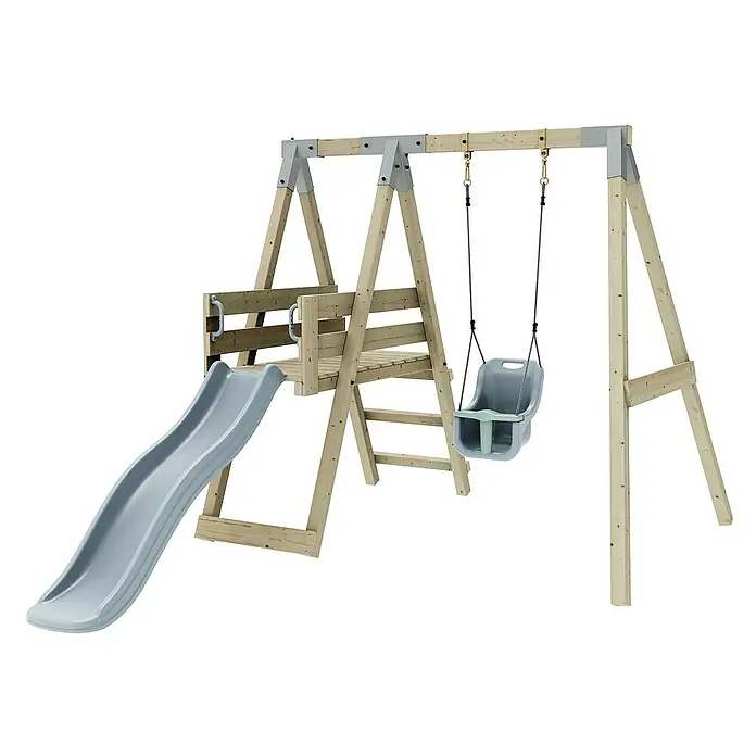 OutdoorToys Schaukel Schaukel Rotfuchs - B x L: 291 x 231 cm, Holz - Holz-Kinderspielplatz mit Rutsche und Babyschaukel für Spielspaß im Garten.