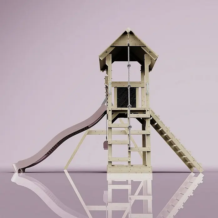 OutdoorToys Kinderspielturm Vimmerby - L x B x H: 332 x 357 x 273 cm, Rosa - Spielturm mit Rutsche und Klettergerüst, ideal für stundenlangen Spielspaß im Garten. Das robuste Holzdesign sorgt für Sicherheit und Langlebigkeit.
