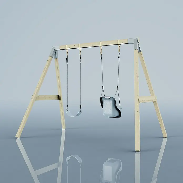 OutdoorToys Schaukel Schaukel Papagei - B x L: 177 x 260 cm, Holz - Schaukelgestell mit zwei Schaukeln. Das Holzgestell und die Sitze sind in neutralen Farben gehalten, ideal für den Garten oder Spielplatz.