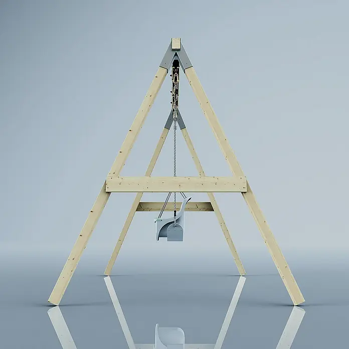 OutdoorToys Schaukel Schaukel Papagei - B x L: 177 x 260 cm, Holz - Schaukelgestell mit einem grauen Babysitz, ideal für den Garten. Robuste Holzkonstruktion mit Metallverbindungen für zusätzliche Sicherheit.