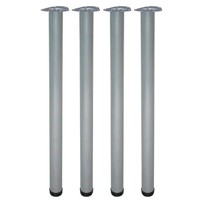Element System Set de patas de mueble Toskana - Ø x Al: 6 x 80 cm, Capacidad de carga: 75 kg, Acero, 4 ud., Aluminio blanco - Cuatro patas de mesa plateadas con pies redondos y planos y placas de montaje. Ideal para proyectos de bricolaje y fácil instalación.