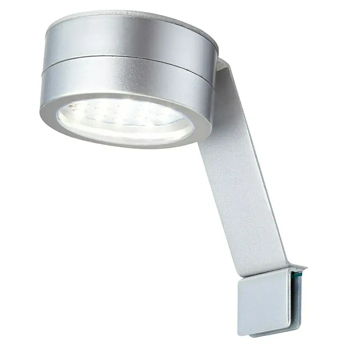 Camargue LED-Spiegelleuchte Narvi - 2,1 W, 230 V - Silberne LED-Klemmleuchte mit rundem Lampenkopf und stabilem Arm, ideal für flexible Beleuchtungslösungen.