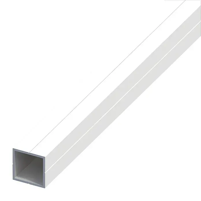 Kantoflex Vierkantrohr - L x B x S: 2.500 x 23,5 x 1,5 mm, Aluminium, Brillantweiß - Weißes Vierkantrohr aus Aluminium mit einer glatten Oberfläche, ideal für Konstruktionen und Rahmenbau.