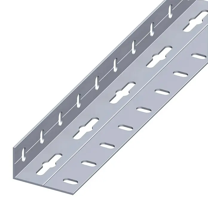 Kantoflex Winkelprofil - L x B x S: 1.000 x 35,5 x 2,4 mm, Aluminium, Gelocht, Ungleichschenklig - Ein silberner, perforierter Winkelstahl für Regale oder Konstruktionen. Er ist vielseitig einsetzbar und stabil.