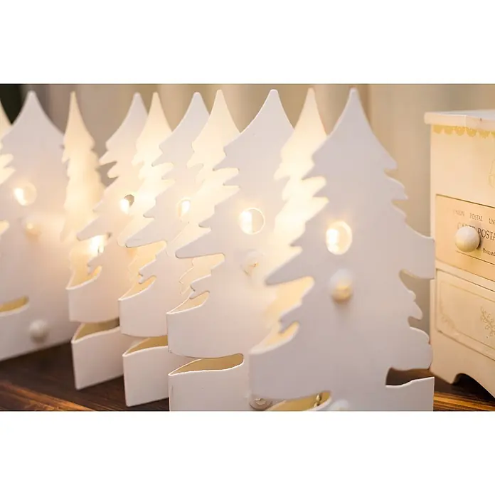 Tween Light Árbol de Navidad de LEDs Árbol de Navidad de papel - Para interior, 12 ud., Color de luz: Blanco cálido, Funciona con pilas - Una fila de adornos blancos e iluminados para árboles de Navidad crea un ambiente festivo y cálido.