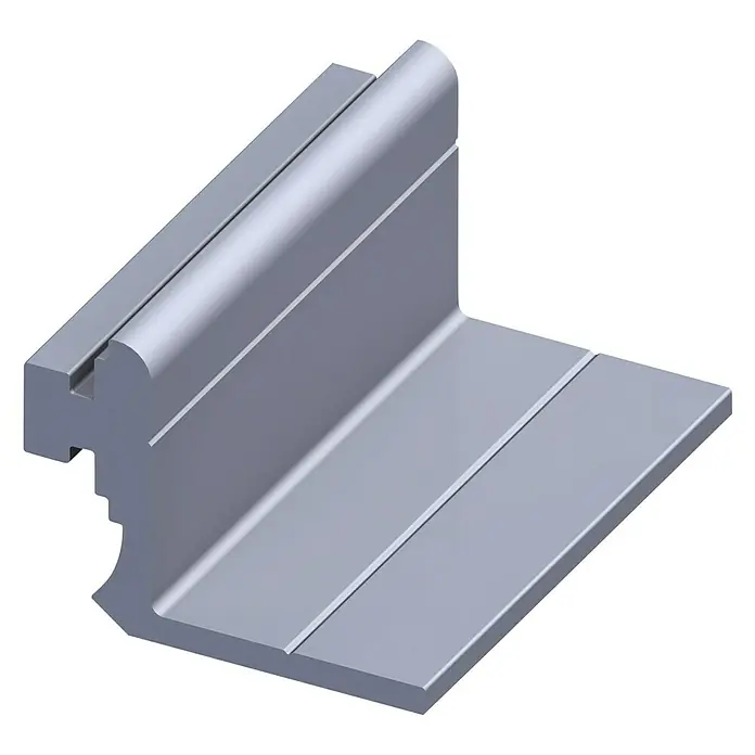 Kantoflex Coaxis Anschlagprofil - Aluminium, Silber, B x L: 23,5 x 50 mm - Nahaufnahme eines silbernen, L-förmigen Aluminiumprofils. Das Profil hat eine abgerundete Oberkante und eine Nut.
