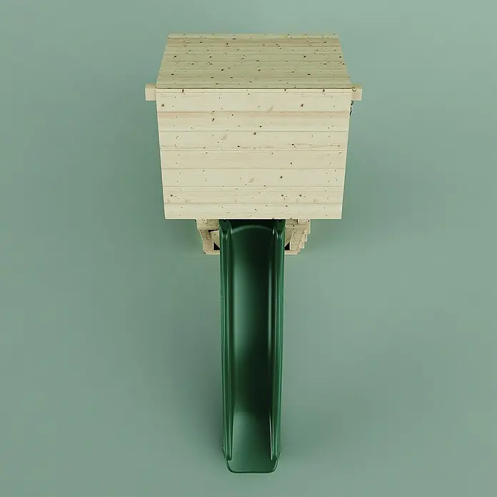 OutdoorToys Kinderspielturm Lillehammer - L x B x H: 112 x 357 x 273 cm, Grün - Holzspielhaus mit grüner Rutsche. Das Spielhaus ist aus unbehandeltem Holz gefertigt und hat ein schlichtes Design. Die Rutsche ist aus robustem Kunststoff.