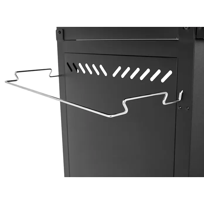 Kingstone Plancha-Grill Pro 4000 - Grillfläche (B x T): 87 x 54 cm, 16 kW, Anzahl Brenner: 4 Stk. - Detailansicht eines Grills mit einer Halterung, die an der Seite befestigt ist, um Zubehör aufzuhängen.