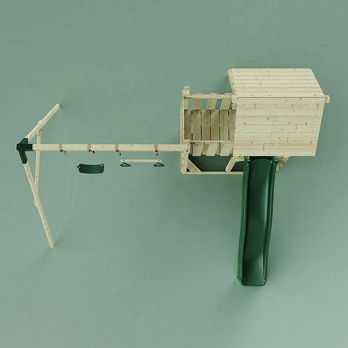 OutdoorToys Kinderspielturm Uppsala - L x B x H: 373 x 357 x 273 cm, Grün - Abenteuerlicher Spielplatz mit Rutsche, Schaukel und Klettergerüst für stundenlangen Spaß im Freien. Perfekt für aktive Kinder.