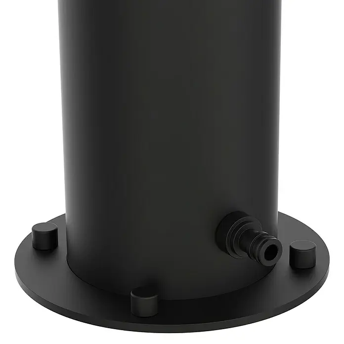 GardWell Solardusche Sol - Höhe: 220 cm, Edelstahl, Schwarz, 16,5 l - Detailaufnahme einer schwarzen Regensäule mit einem seitlichen Wasserhahn und einem runden Sockel mit Füßen.