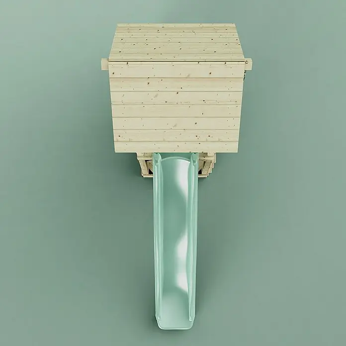 OutdoorToys Kinderspielturm Lillehammer - L x B x H: 112 x 357 x 273 cm, Grün - Holzspielhaus mit Rutsche in einem minimalistischen Design. Ideal für Kinder zum Spielen und Spaßhaben im Garten.