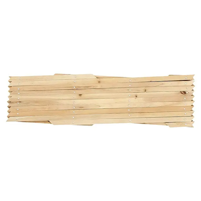 Bellissa Holz-Scherenspalier - 270 x 45 cm, Natur - Ansicht einer ausziehbaren Holzsperre, die aus mehreren Holzlatten besteht und durch Nieten zusammengehalten wird.