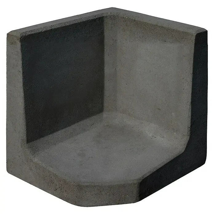 Diephaus L-Stein Ecke - 40 cm, 50 cm, Stärke: 7 cm, Anthrazit - Das Bild zeigt einen Eckkanal aus Beton, der für Entwässerungssysteme oder als Gestaltungselement im Garten verwendet werden kann.