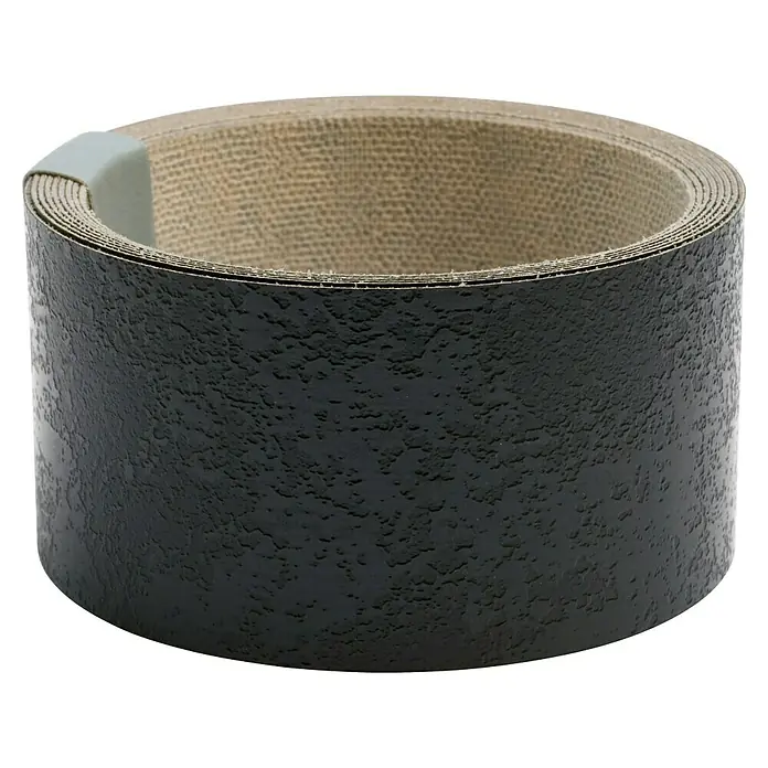 LOGOCLIC Umleimer Elementa pro XL 0190 - Black, 200 cm x 3,2 mm - Dunkelgrauer Schleifband mit einer robusten Textur, aufgerollt und bereit für den Einsatz. Ideal für diverse Schleifarbeiten.