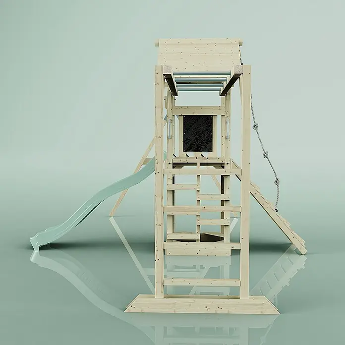 OutdoorToys Kinderspielturm Örebro - L x B x H: 358 x 491 x 275 cm, Grün - Hölzerner Spielturm mit Rutsche, Kletterwand und Schaukelmöglichkeit für Kinder zum Austoben im Garten.