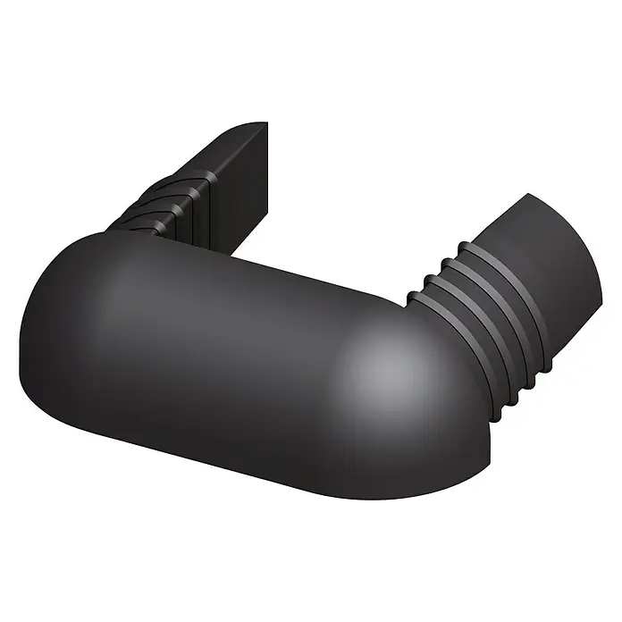 Kantoflex Abdeckkappe - 9,5 x 35,5 x 11 mm, Passend für: Coaxis Profile - Schwarzer, gewinkelter Abflussrohrverbinder mit gerippten Enden für eine sichere Verbindung in Sanitäranwendungen.