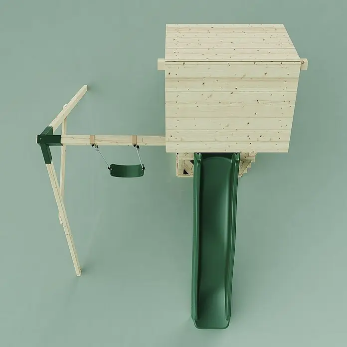 OutdoorToys Kinderspielturm Göteborg - L x B x H: 242 x 357 x 273 cm, Grün - Ein Spielhaus mit Rutsche und Schaukel, perfekt für den Garten. Das Holzhaus bietet Spaß im Freien für Kinder.