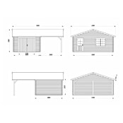 Palmako Garaje con carport Roger con puerta abatible (Medidas ext. (An x Pr): 703 cm x 619 m, Natural, Madera, 19 m², Incluye puerta de madera) | BAUHAUS