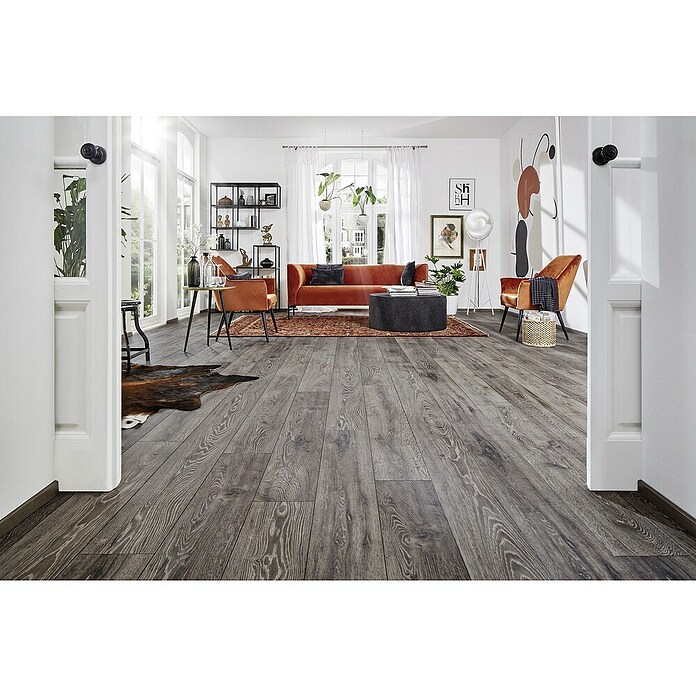 LOGOCLIC Aquaprotect Laminat Night Oak (Night Oak, Landhausdiele, 1 288 x 195 x 8 mm) | BAUHAUS