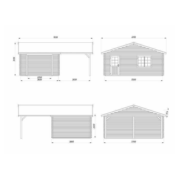 Palmako Garaje con carport Roger sin puerta (Medidas ext. (An x Pr): 706 x 619 cm, Natural, Madera, 19 m², Sin tratar) | BAUHAUS