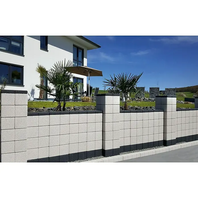 Christoph Mauerabdeckplatte Ambienta - 40 x 20 x 5 cm, Anthrazit, Beton - Die elegante Gartenmauer aus Betonsteinen mit integrierten Pflanzbeeten verschönert jeden Außenbereich.