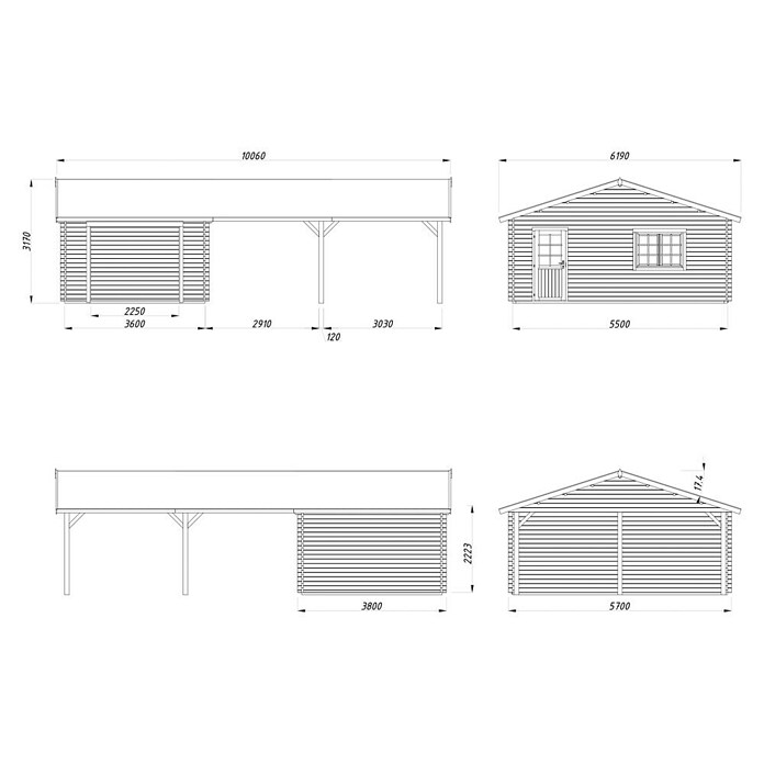 Palmako Garaje con carport Roger sin puerta (Medidas ext. (An x Pr): 1.006 x 619 cm, Natural, Madera, 19 m², Sin tratar) | BAUHAUS