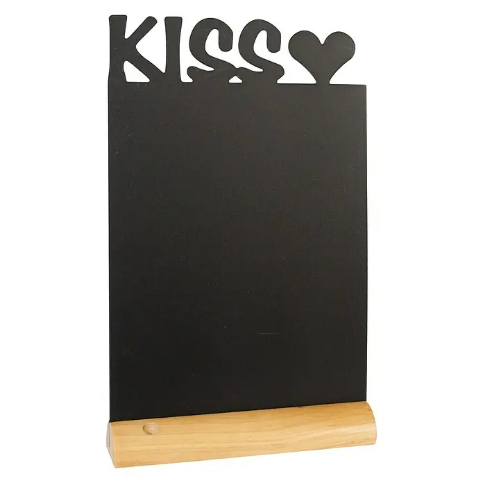 Pizarra de pared Kiss - 24 x 6 cm, Pizarra con marcador - Pizarra negra con base de madera y letras "KISS", perfecta para mensajes y decoraciones en su hogar o negocio.