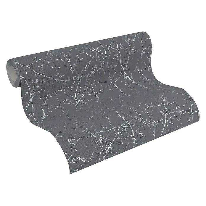 A.S. Création Elegance 3 Vliestapete Verzweigte Äste - Grau/Metallic, Floral, 10,05 x 0,53 m - Eine Rolle graue Tapete mit silbernem Baummuster. Ideal für moderne Innenräume und verleiht jedem Raum einen Hauch von Eleganz und Stil.