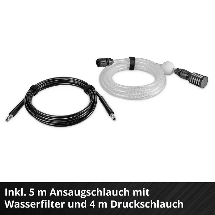 Einhell Power X-Change 18V Akku-Hochdruckreiniger Hypresso 36/105 - 36 V, Ohne Akku - Ein Ansaugschlauch mit Wasserfilter und ein Druckschlauch.