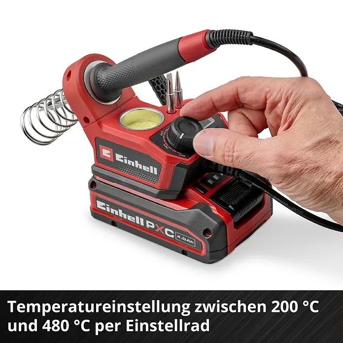 Einhell Power X-Change 18V Akku-Lötkolben TE-SI 18/480 LI E - Solo - 18 V - Einhell Akku-Lötkolben mit Temperatureinstellung von 200°C bis 480°C per Einstellrad, ideal für flexible Lötarbeiten ohne Kabel.