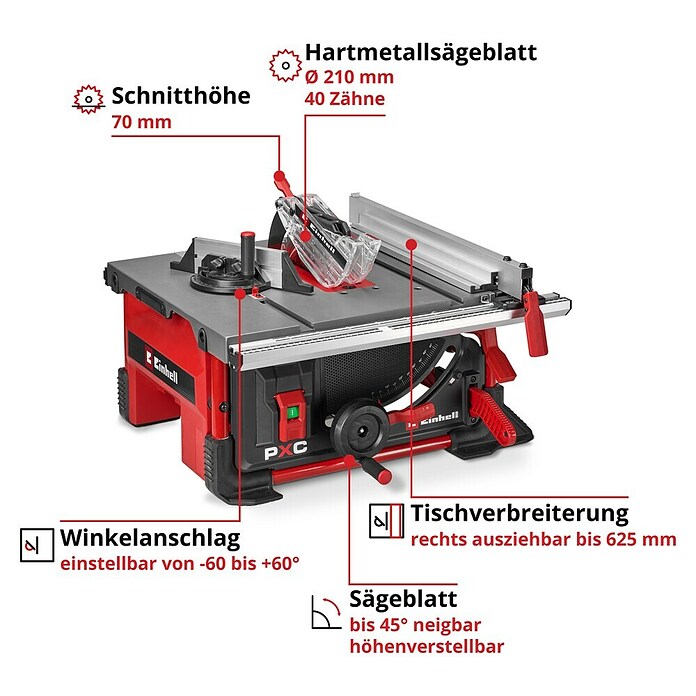 Einhell Power X-Change 18V Akku-Tischkreissäge TE-TS 36/210 Li - Solo (36 V, Ohne Akku, Durchmesser Sägeblatt: 210 mm) | BAUHAUS
