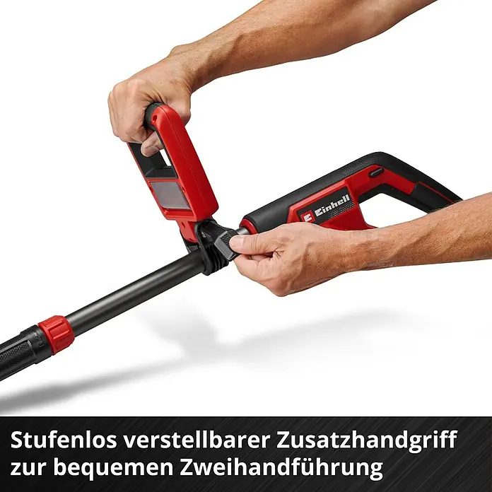 Einhell Power X-Change 18V Akku-Rasentrimmer GE-CT 18/25-1 - 18 V, Li-Ionen, Ohne Akku, Schnittbreite Messer: 25 cm, Schnittbreite Faden: 25 cm - Stufenlos verstellbarer Zusatzhandgriff für bequeme Zweihandführung.