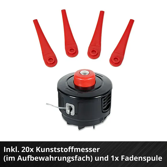 Einhell Power X-Change 18V Akku-Rasentrimmer GE-CT 18/25-1 - 18 V, Li-Ionen, Ohne Akku, Schnittbreite Messer: 25 cm, Schnittbreite Faden: 25 cm - Ersatzfadenspule für Rasentrimmer mit 20 Kunststoffmessern zur Rasenpflege.