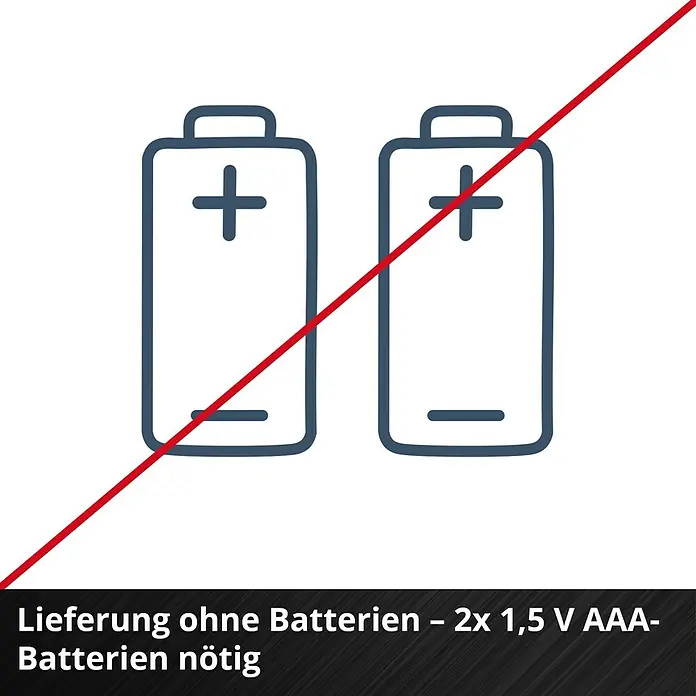 Einhell Laserentfernungsmesser TC-LD 60 R - Messbereich: 0,05 - 60 m, Ohne Batterien - Symbolbild: Lieferung erfolgt ohne Batterien. Benötigt werden 2x 1,5 V AAA-Batterien.