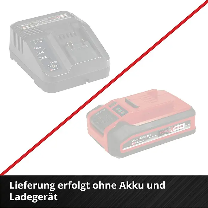 Einhell Power X-Change 18V Akku-Kompressor CE-CC 18/23 D Li-Solo - 18 V, Ohne Akku, 11 bar - Abbildung eines Akku-Ladegeräts und eines Akkus, die jedoch nicht im Lieferumfang enthalten sind.