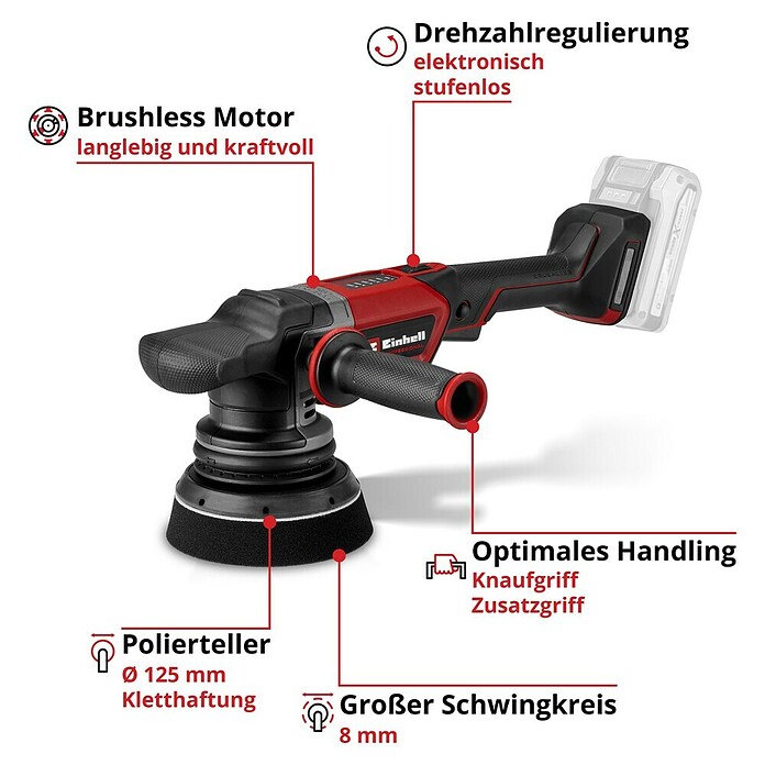 Einhell Power X-Change 18V Akku-Exzenterpolierer CP-EP 18/125 Li BL-Solo (18 V, Ohne Akku, Durchmesser Polierteller: 125 mm) | BAUHAUS
