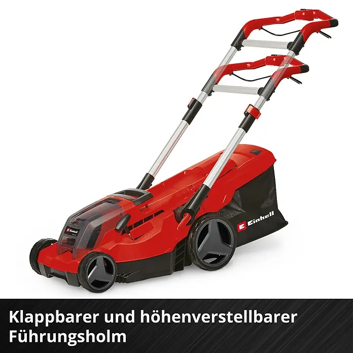 Einhell Power X-Change 18V Akku-Rasenmäher GP-CM 36/450 - 2 Akkus, Schnittbreite: 380 mm - Klappbarer Rasenmäher: Der Einhell Rasenmäher ist mit einem verstellbaren Führungsholm ausgestattet für Komfort und Flexibilität.