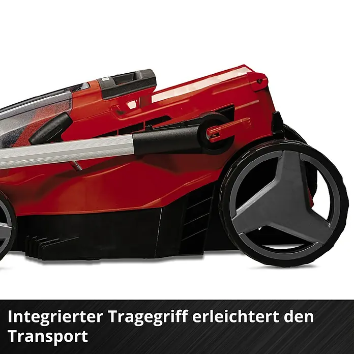 Einhell Power X-Change 18V Akku-Rasenmäher GP-CM 36/450 - 2 Akkus, Schnittbreite: 380 mm - Der integrierte Tragegriff des Rasenmähers erleichtert den Transport und die Handhabung des Geräts erheblich.