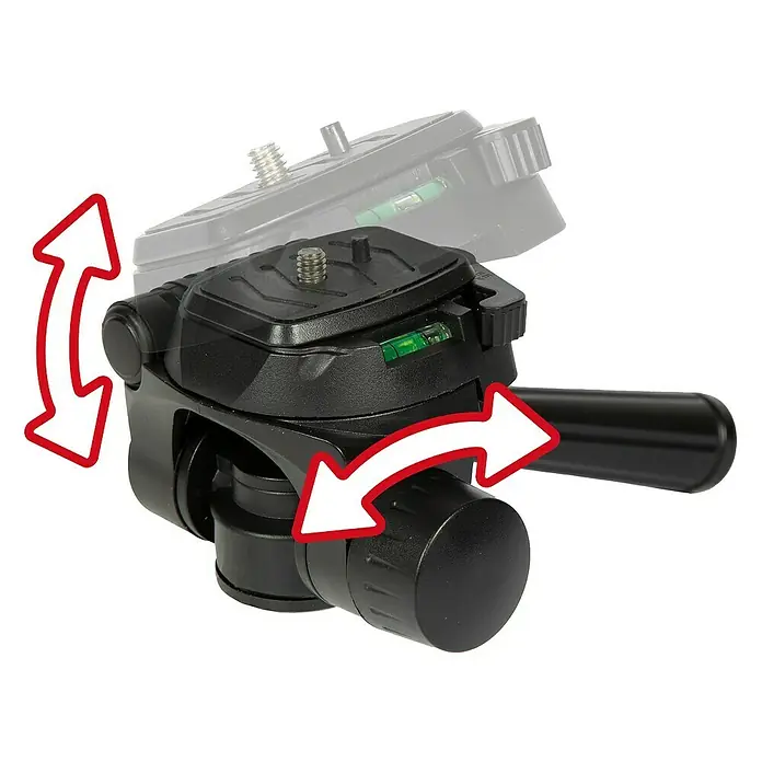 Einhell Adapter TRIPOD - Passend für: Geräte mit einem 1/4" Gewinde - Stativkopf mit Pfeilen, die die Schwenkbewegung anzeigen. Perfekt für präzise Video- und Fotoaufnahmen mit sanften Übergängen.