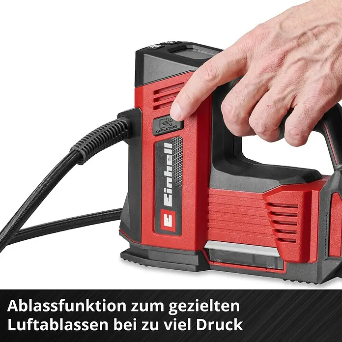 Einhell Power X-Change 18V Akku-Kompressor CE-CC 18/23 D Li-Solo - 18 V, Ohne Akku, 11 bar - Einhell Akku-Luftpumpe mit Ablassfunktion für präzises Luftablassen bei zu hohem Druck.