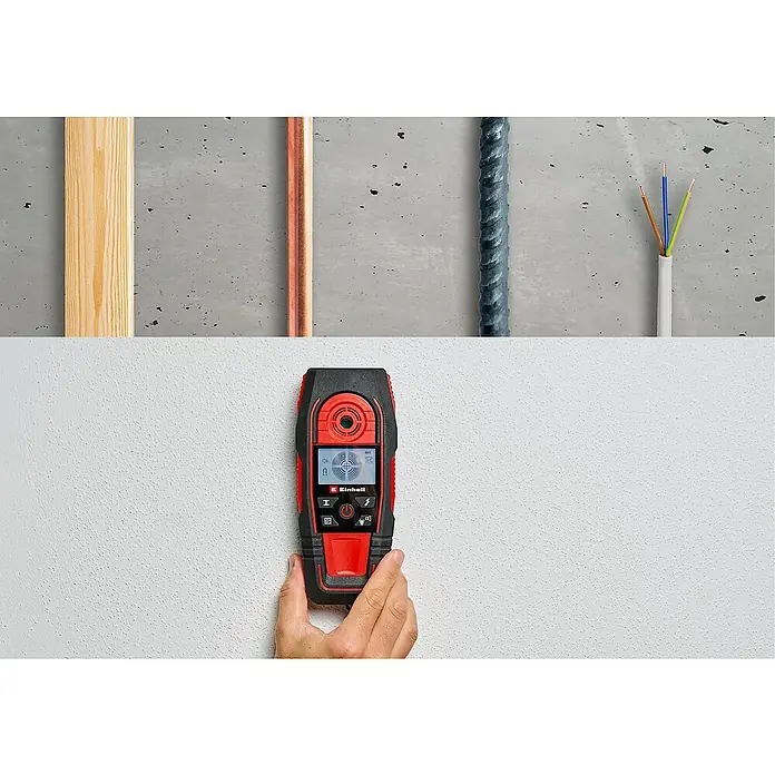Einhell Ortungsgerät TE-MD 80 - Geeignet für: Aufspüren von spannungsführenden Leitungen, Holz und Metall - Der Einhell Multifunktionsdetektor TC-MD 50 ortet zuverlässig Metall, Holz und Stromleitungen in Wänden. Praktisches Hilfsmittel für Heimwerker.