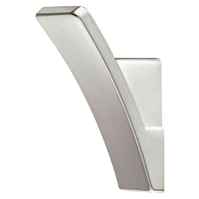Häfele Gancho para colgar - 30 x 25 x 56 mm, Zinc fundido, Cepillado - Perchero de pared moderno en níquel cepillado, ideal para baños o pasillos, que ofrece un almacenamiento elegante para chaquetas y toallas.