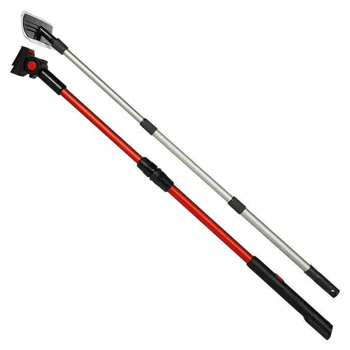 Einhell Teleskopstange Brillianto - Kunststoff, 2 -tlg., Auszugslänge: 120 cm - Abgebildet sind zwei Fensterwischer mit Teleskopstiel. Der eine Stiel ist rot und der andere silberfarben. Die Wischer haben einen schwarzen Kopf.