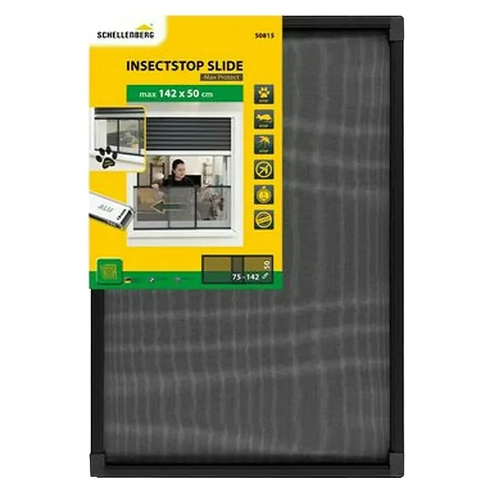 Schellenberg Mosquitera - 75 cm - 142 cm, Inserción, Color bastidor: Antracita - Puerta corredera mosquitera Schellenberg, ideal para ventanas de hasta 142 x 50 cm, con marco de aluminio y protección contra insectos.